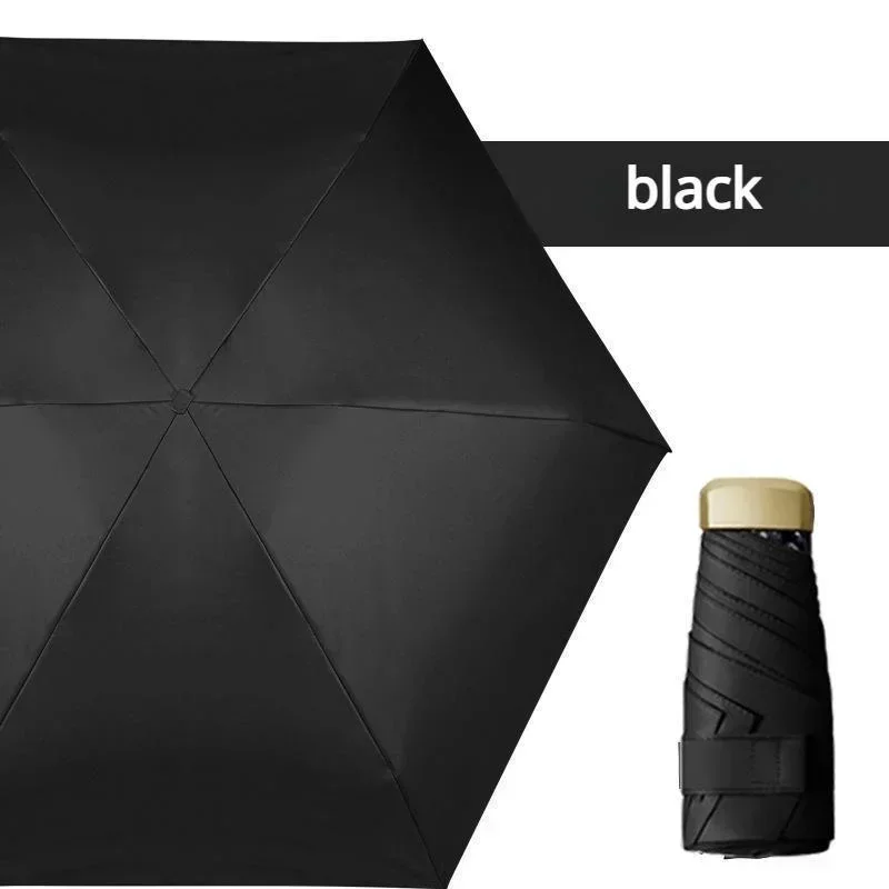 Anti UV Super Mini bolsillo compacto sombrilla plegable lluvia a prueba de viento viaje mini paraguas: Negro
