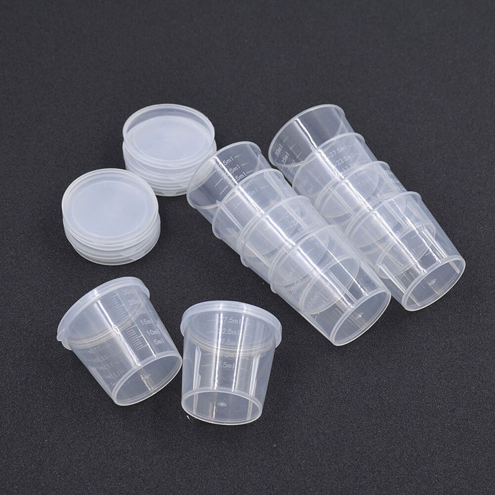 10Pcs Plastic Measuring Cups Lab Chemistry Kitchen Liquid Measure Tool 30ml Clear Plastic Graduated Measuring Cup for Baking Bea