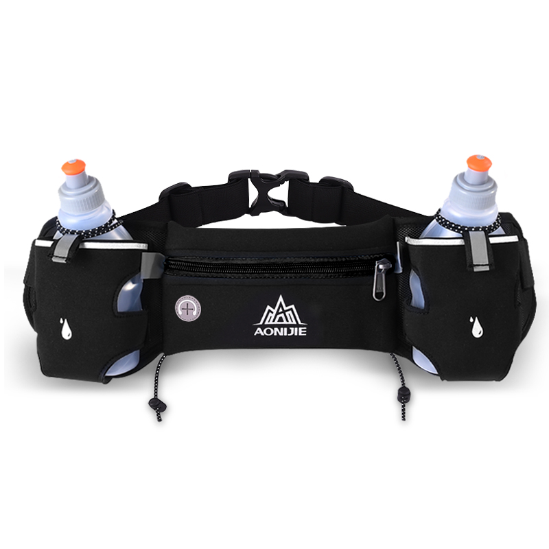 * AONIJIE E834 Marathon Jogging Fietsen Running Hydratatie Riem Heuptas Pouch Fanny Pack Telefoon Houder Voor 250 ml Water flessen: Black with 2 Bottles