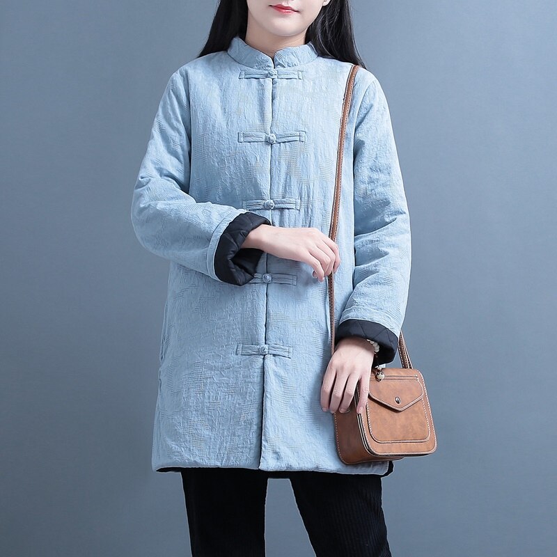 Chinese Stijl Kleding Vrouwen Winter Katoenen Jas Vintage Lange Mouw Tang Pak Dames Chinese Tops Warme Jassen 11895