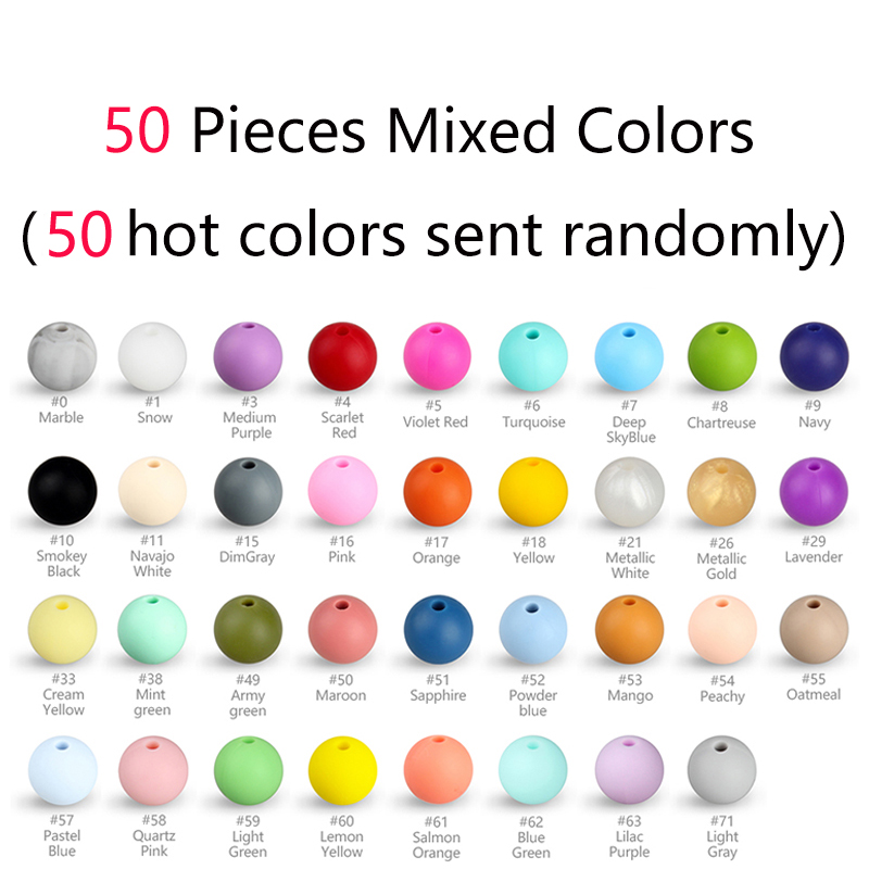 Perles rondes en Silicone de 12MM, 50 pièces, accessoires de dentition pour bébé, anneaux de dentition à croquer, sans Bpa, perles d'allaitement pour bébé