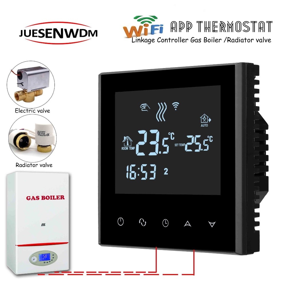CE EU 220VAC Room Central Heating System WIFI thermostat boiler thermostatic head for Linkage Controller