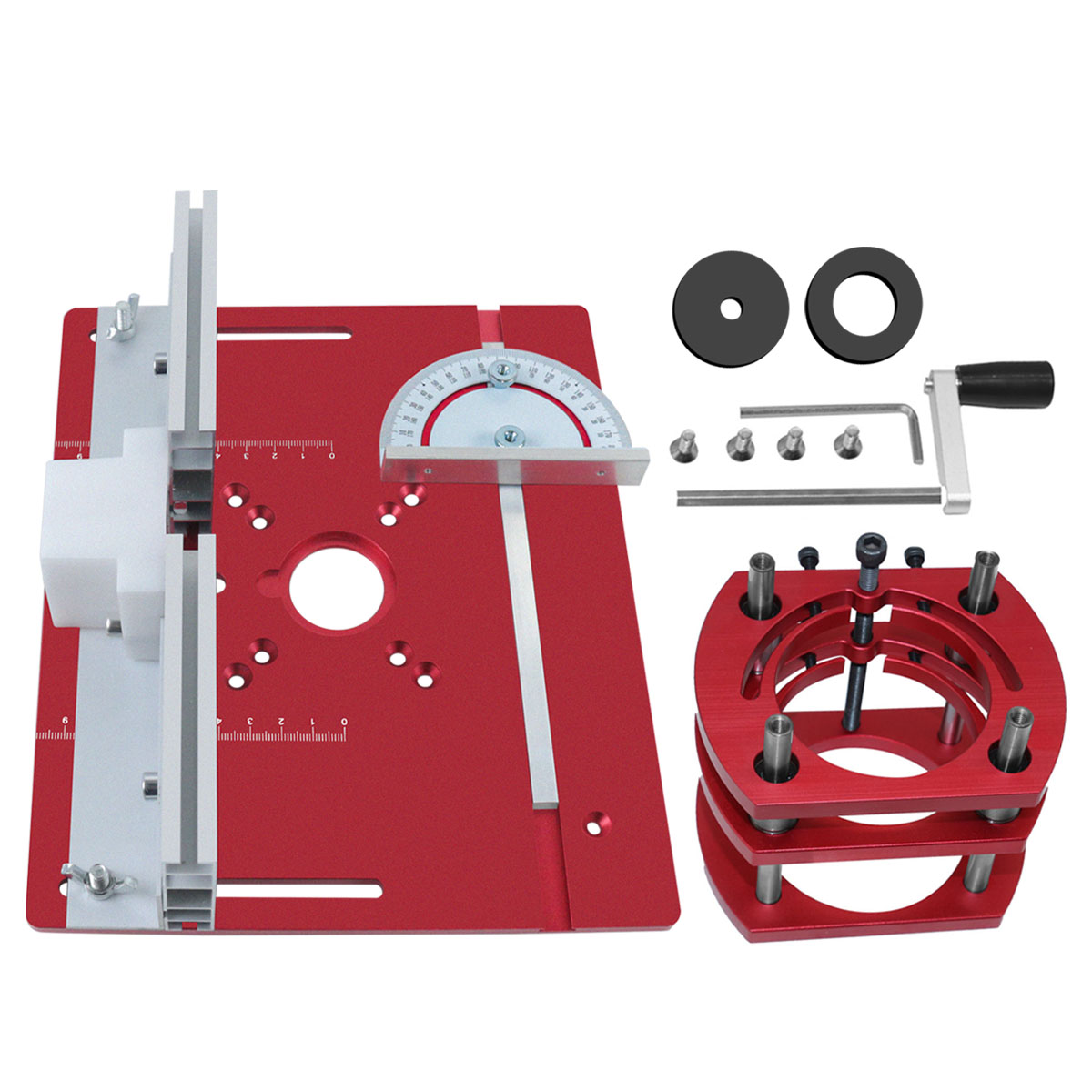 Kit de levage de routeur pour le travail du bois, plaque d'insertion de Table de routeur en aluminium avec guide et support de jauge d'onglet pour moteurs de 65 mm de diamètre: Rouge