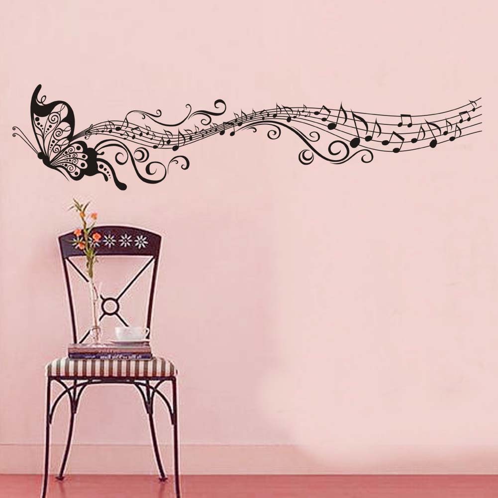 Black purple note butterfly wall stickers decorative living room art mural DIY decoration children room music wallpaper sticker: 02