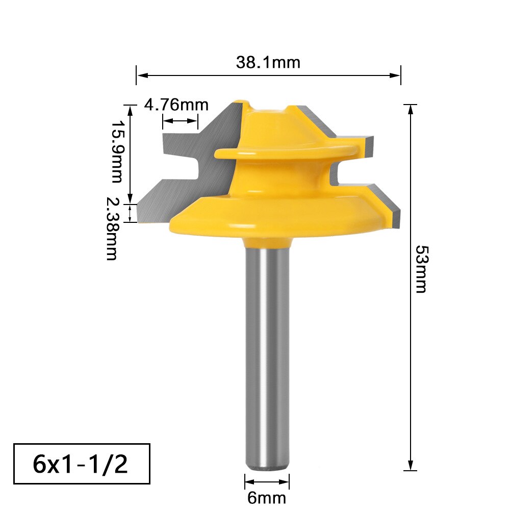 6 To1/2inch Shank 45 Degree Lock Miter Router Bit Woodworking Tenon Milling Cutter Tool Drilling Milling for Wood Carbide Alloy: 2-6mm