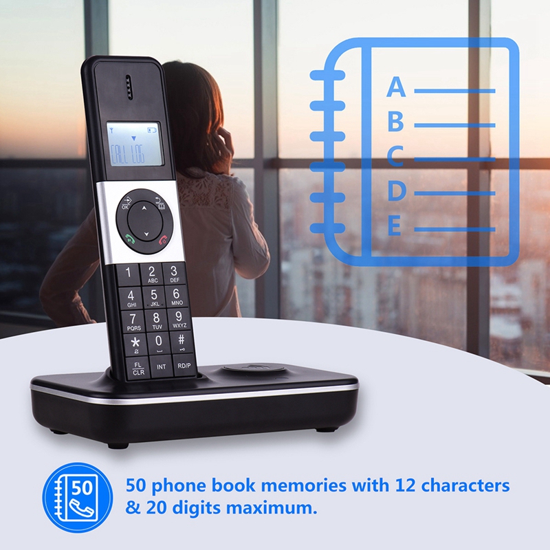 Téléphone numérique sans fil avec écran LCD, identification de l&#39;appelant, conférence téléphonique mains libres pour le bureau et la maison, prise ue