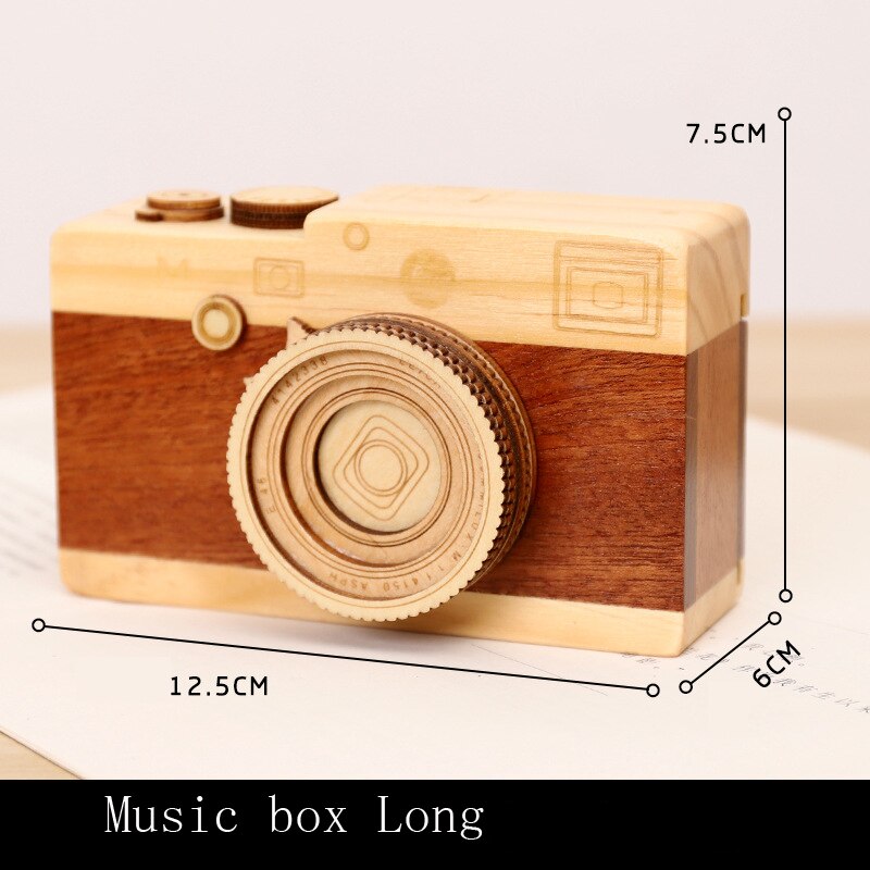 Caja de música de madera con de cámara Retro, Melody clásica, de cumpleaños, decoración del hogar, del Día de San Valentín para niña y amiga