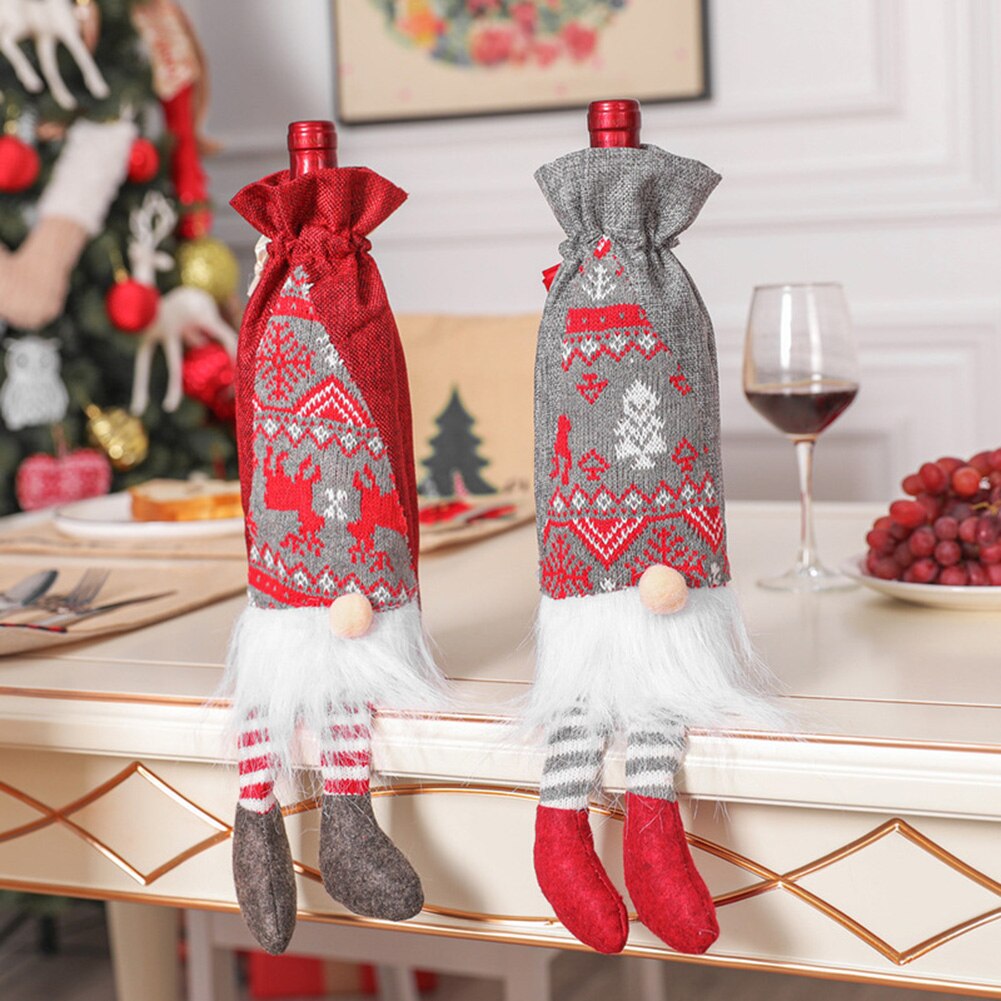 Jaar Kerst Wijnfles Cover Bag Kerstman Noel Diner Tafel Decor Kerst Decoraties Voor Huis