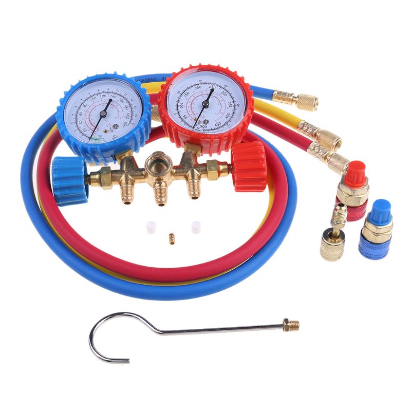 Conjunto de manómetro de colector refrigerante, herramientas de aire acondicionado + evacuación de carga de prueba de refrigerante para refrigeración de aire acondicionado