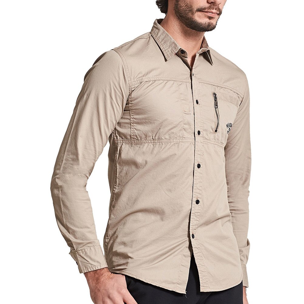 Lente Herfst Mannen Shirt Lange Mouw Effen Kleur Revers Rits Shirt Outdoor Casual Shirt Grote Maat ALS88