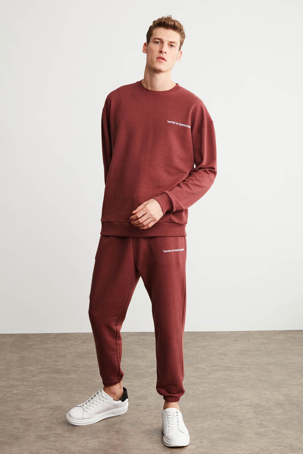 Marshall Men 'S Burgundy Embroidery Detail Basic Tracksuit Set Mens Tracksuit Set Sport Suit