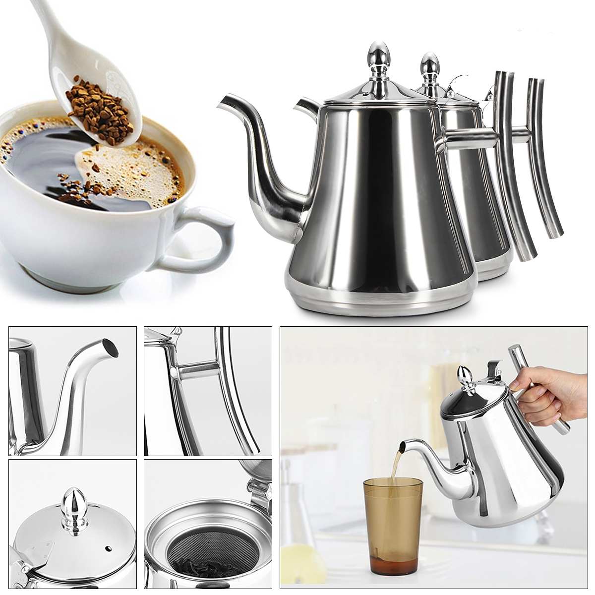 1.8L Stainless Steel Water Kettle TeaPot Thicker With Filter Baskets Hotel Tea Pot Coffee Pot Induction Cooker Tea Kettle
