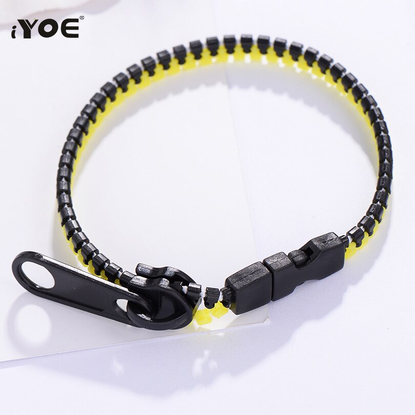 IYOE-pulsera con abalorio en forma de cremallera para hombre y mujer, brazalete Simple con cremallera, doble brazalete verde y negro, joyería de silicona
