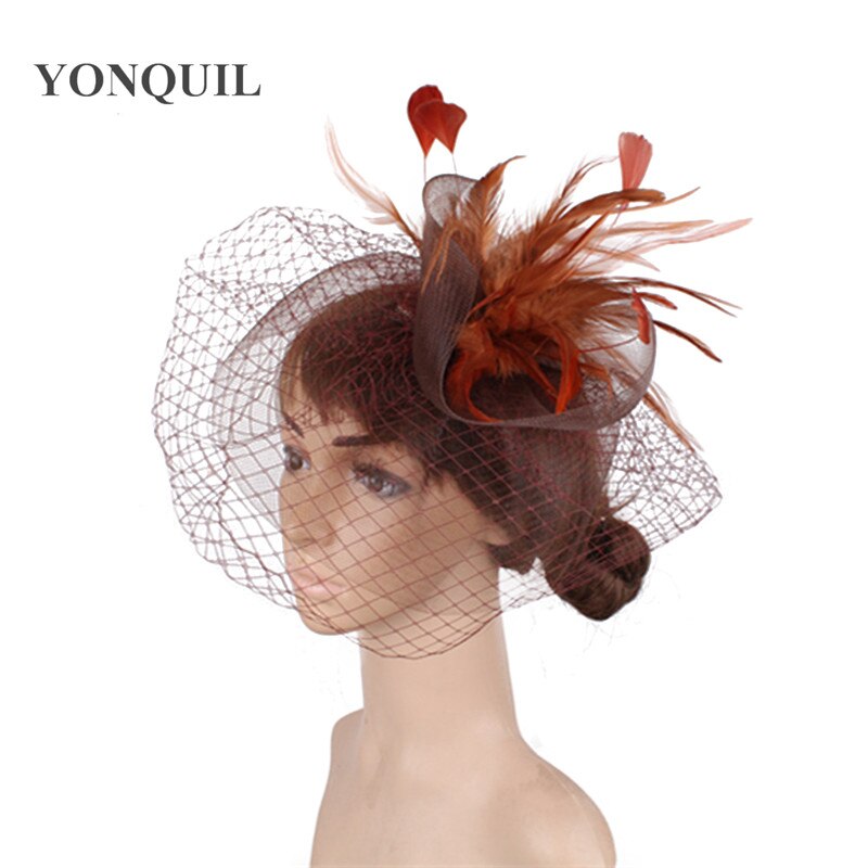 Șic, făcută manual pentru nuntă, tulle, pălărie de fascinator, accesorii din plasă, pălărie pentru mireasă, pentru femei, nailon, pentru femei, pentru petrecere, pentru cină, pălărie mireasa: Castaniu