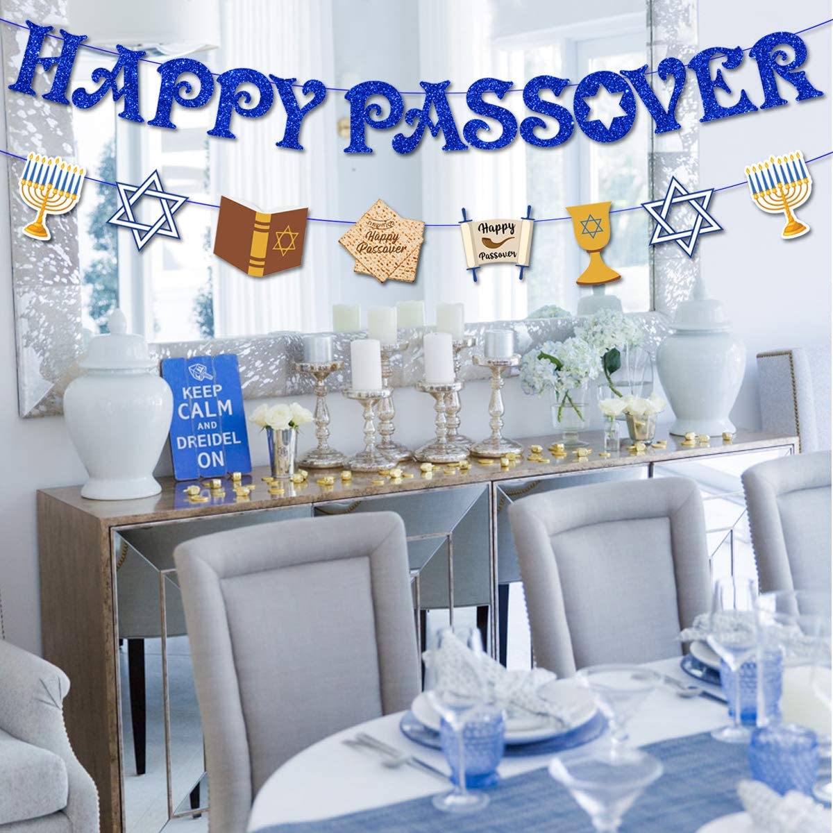 Glad påsk banderoll pesach judiska dekorationer bunting girlander för inomhus mantel öppen spis eller utomhus