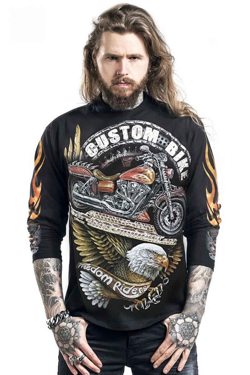 Menns motorsykler 3d trykk retro punk rundhals langermet t-skjorte pluss stor størrelse