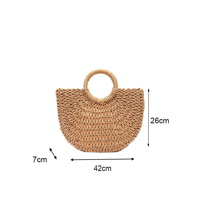 Sac d'été en paille demi-lune pour femmes, sac à main Portable fait à la main, sac de plage de grande capacité, panier tissé à poignée supérieure, fourre-tout