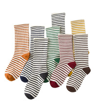 CHAMSGEND women's Japanese women's socks striped pile socks cotton breathable socks casual comfort cotton socks