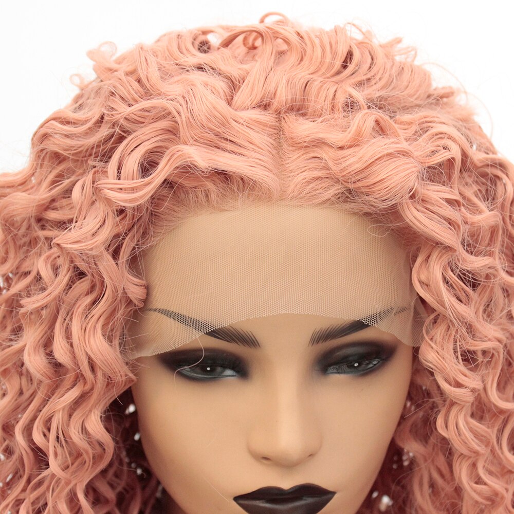 V'nice Rose Gold Pruik Synthetische Lace Front Hittebestendige Middenscheiding Losse Krullen Pruiken voor Vrouwen Licht Beige Bruin Kant