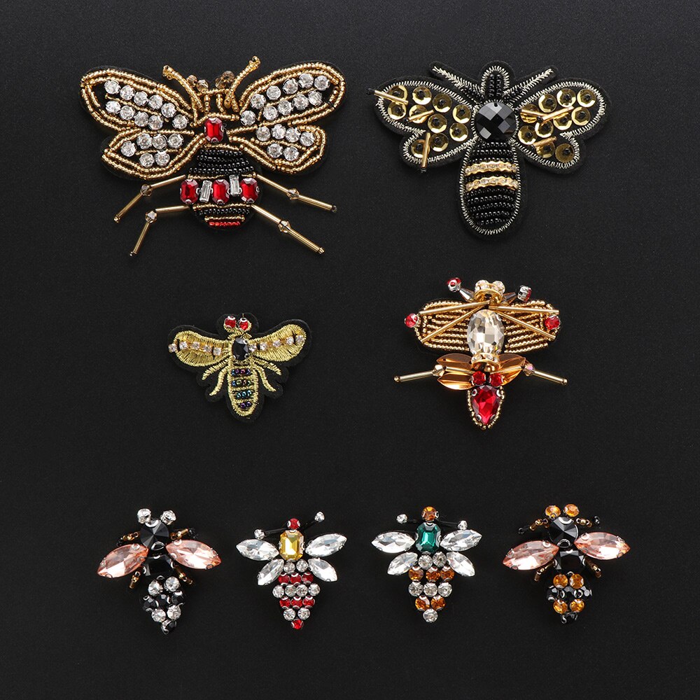 3D Handmade Rhinestone Bee Beaded Patches Sew On Sequin Patch For Clothing Beading Applique Cute Patch