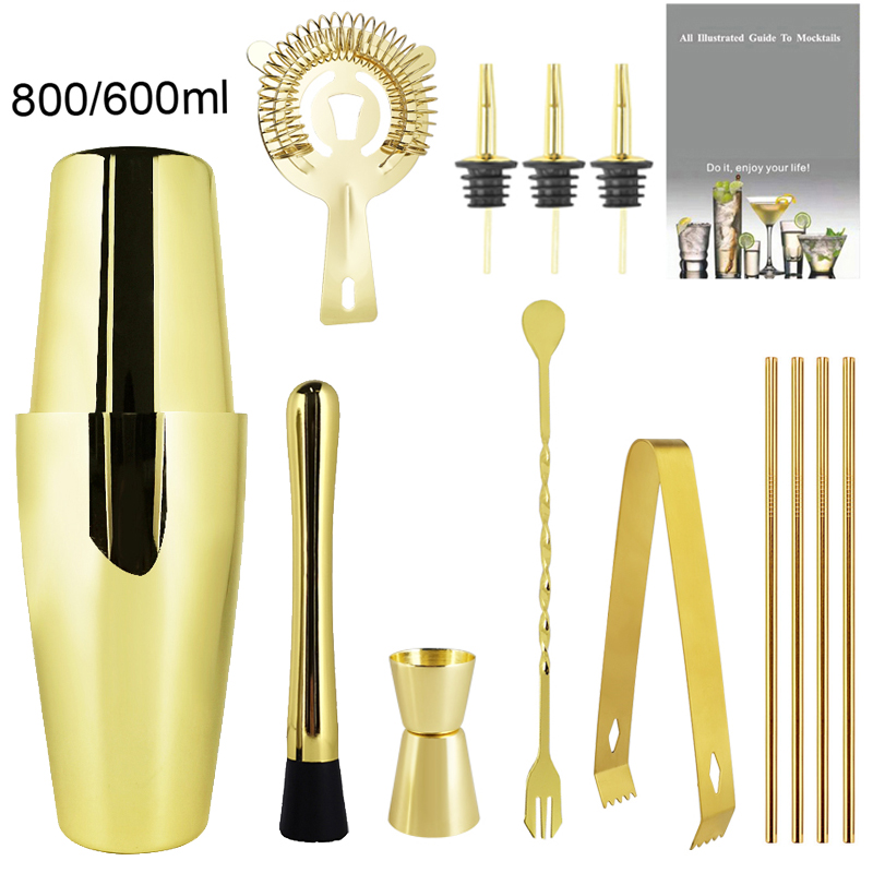 Black Rose Rvs Cocktail Shaker Boston Shakers Mixer Wijn 550Ml 800/600Ml Barman Kit Bar Gereedschap: G 800 600ml No Rack