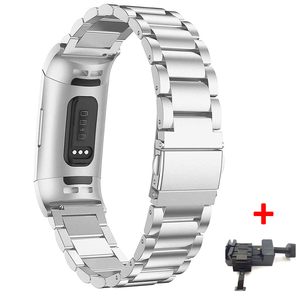 Stainless steel strap for Fitbit charge 4 band Replacement wristband Smart Watch Bracelet Charge3/Charge4 Fitbit Charge 3 band: Silver