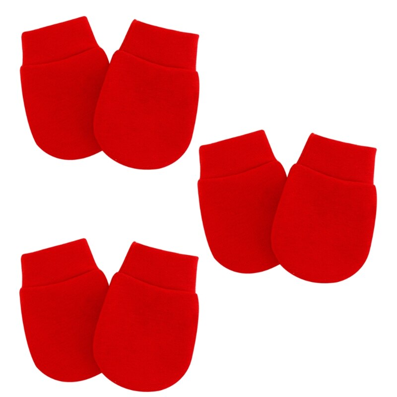 3 Pair/set Baby Cotton Mitten Newborn Anti-eat Hand Anti-Grab Face Protect Glove Baby Mitten: Red