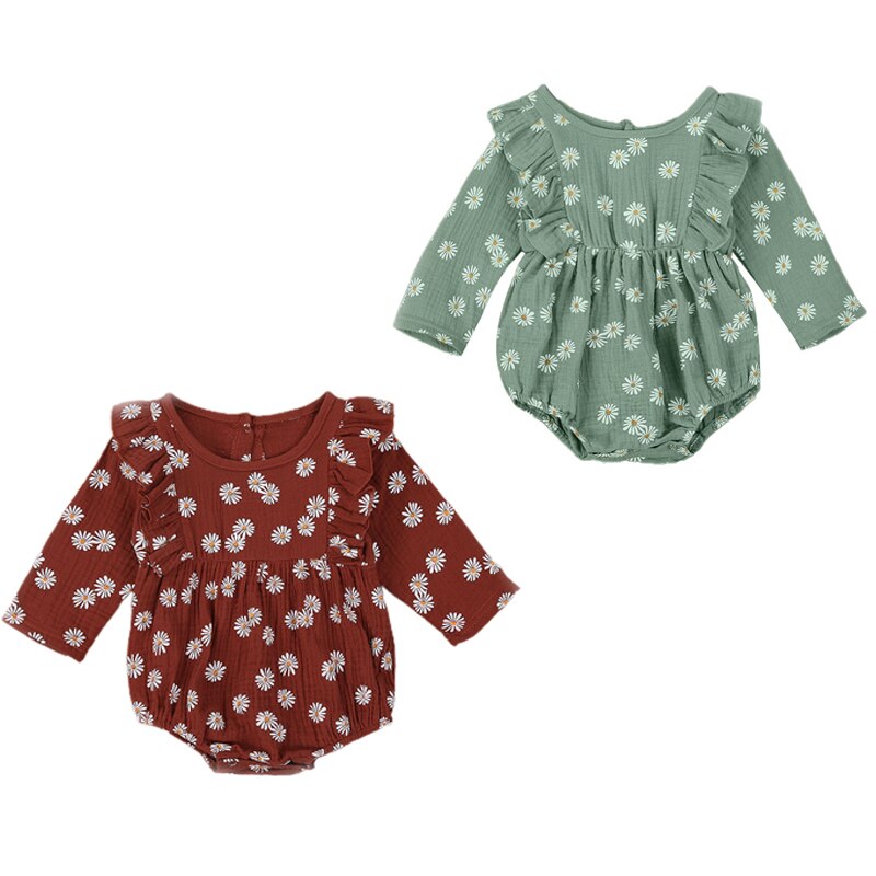 FOCUSNORM 0-24M Infant Baby Girls Boys Rompers Long Sleeve Ruffles Floral Print Jumpsuit Princess Baby Girls Clothes