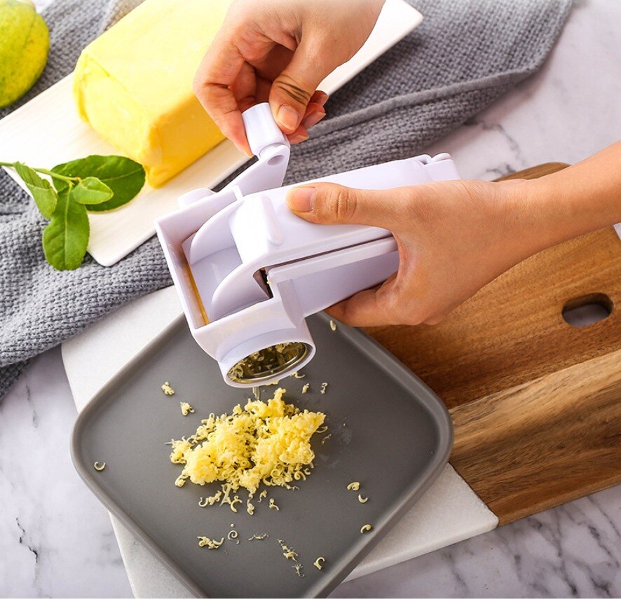 Kitchen Gadgets Rotary Cheese Grater For Cheese White Butter Knife Spreader 3 In 1 Manual Chocolates Cheese Slicer