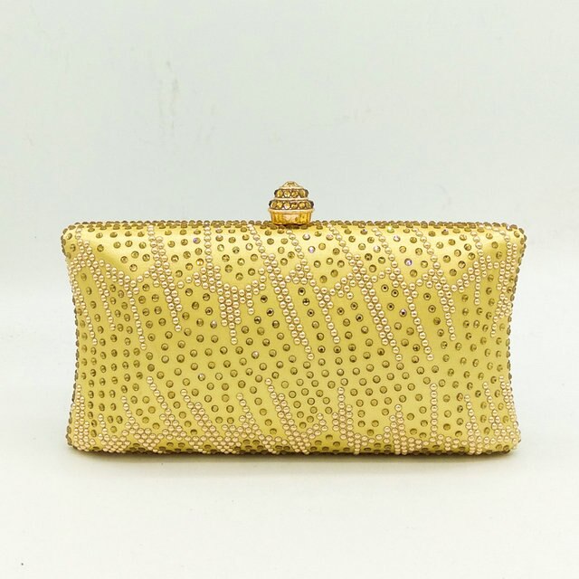 Boutique De FGG Green & Gold Gestreepte Vrouwen Clutch Kristal Avondtassen Dames Diamond Party Handtassen en Portemonnees: Gold Crystal Bag