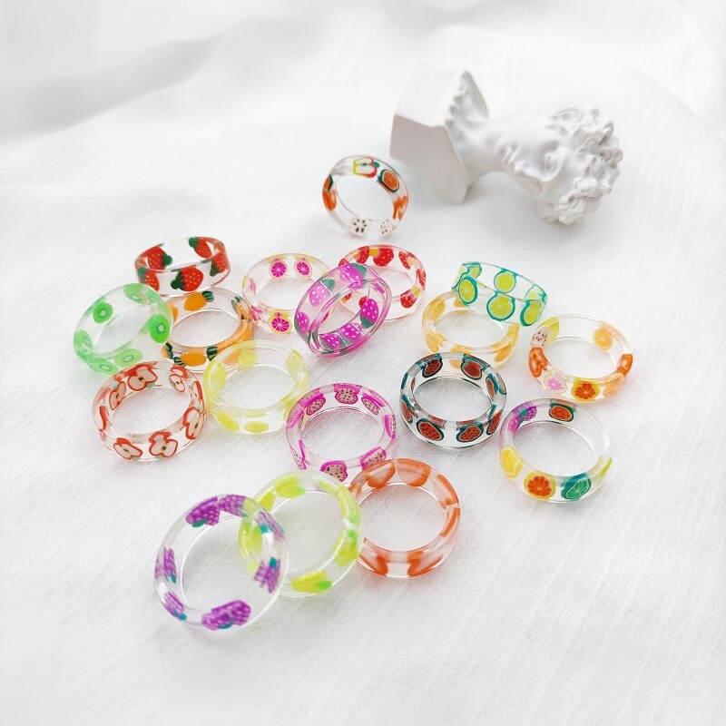anillos mujer alianzas de boda pareja anillos aesthetic anillo mujer anillos tous 20 piezas / lote color transparente resina acrílico anillo mujer niña flor mariposa sonrisa carta impresión joyería al por mayor