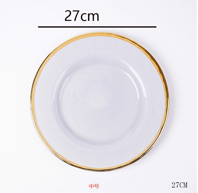 Luxury Lake Blue Glass Dinner Plate Modern Phnom Penh Glass Dinnerware Set For Wedding Banquet Round Plates Home Decor Supplies: 7