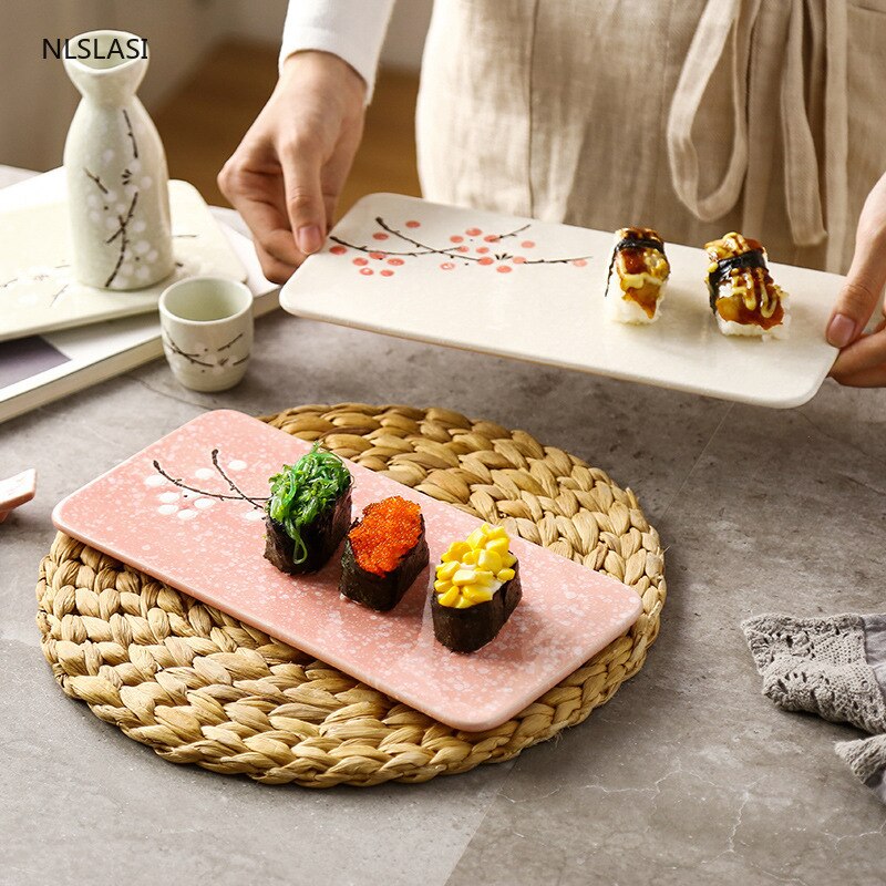 Japanese-style hand-painted underglaze ceramic tableware restaurant rectangular snack pad flat sushi dish set plate