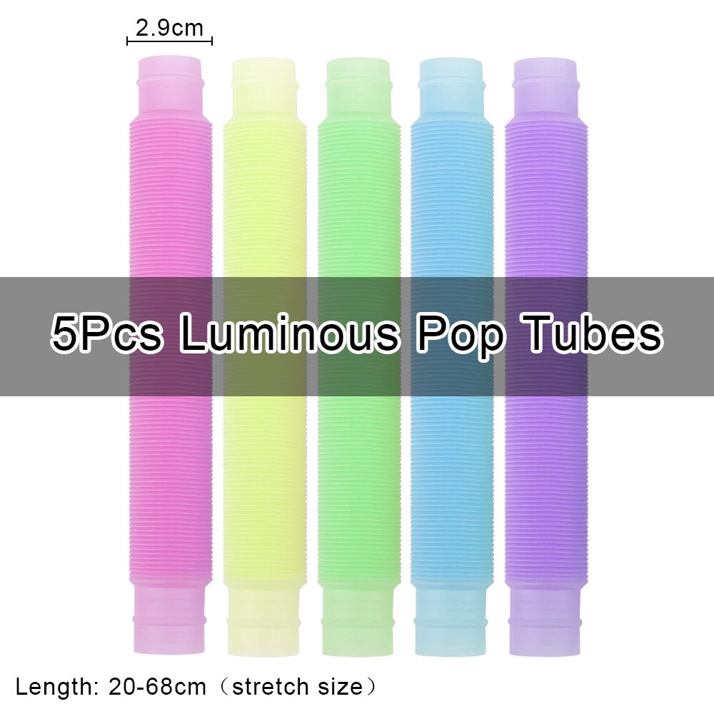 Tubos luminosos para niños y adultos, juguete sensorial antiestrés de plástico, fuelle para aliviar el estrés, juguetes fluorescentes divertidos, 5 piezas: 5 PCS Luminous-M