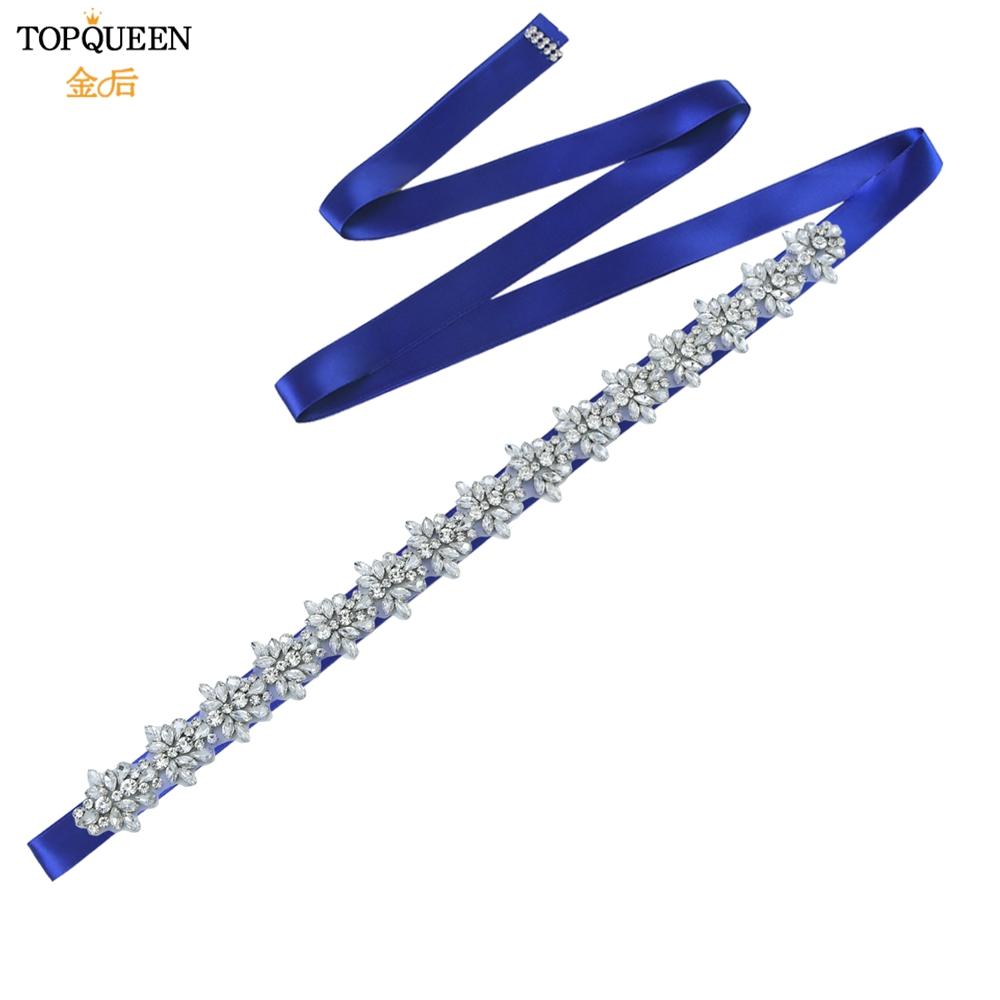 Topqueen s269 faixas de cristal de strass femininas dama de honra festa à noite cinto vestidos de noiva acessórios cintura cintos nupciais: royal blue ribbon