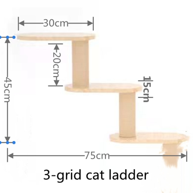 Wall-Mounted Cat Climbing Frame Wall-Mounted Solid Wood Cat Nest Jumping Platform Scratching Pole Cat Wall Cat Ladder Cat Space: Ladder 3 grid