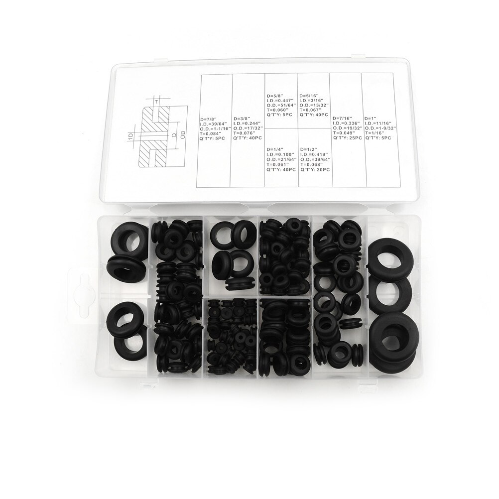 180pcs/pack Car Electrical Wire Gasket Kit For Cylinder Valve Water Pipe Rubber Grommet Firewall Hole Plug Retaining Ring Set