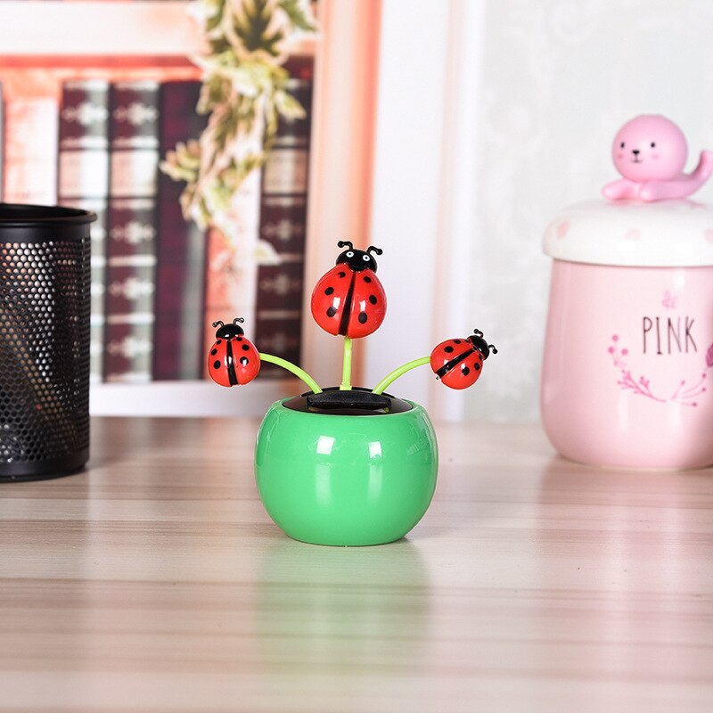 Home Decoration Solar Powered Dancing Toy Car Ornament Children's Toys Flower Butterfly Bee Car Accessories 1Pcs: Ladybug