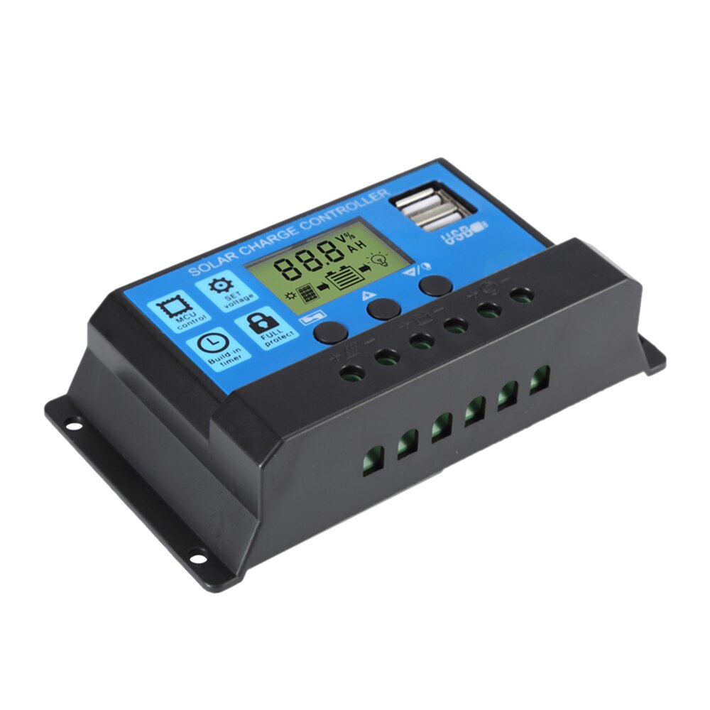 10A/20A/30A 12V 24V Auto Solar Charge Controller PWM Controllers LCD Dual USB 5V Output Solar Panel System DIY Kit PV Regulator