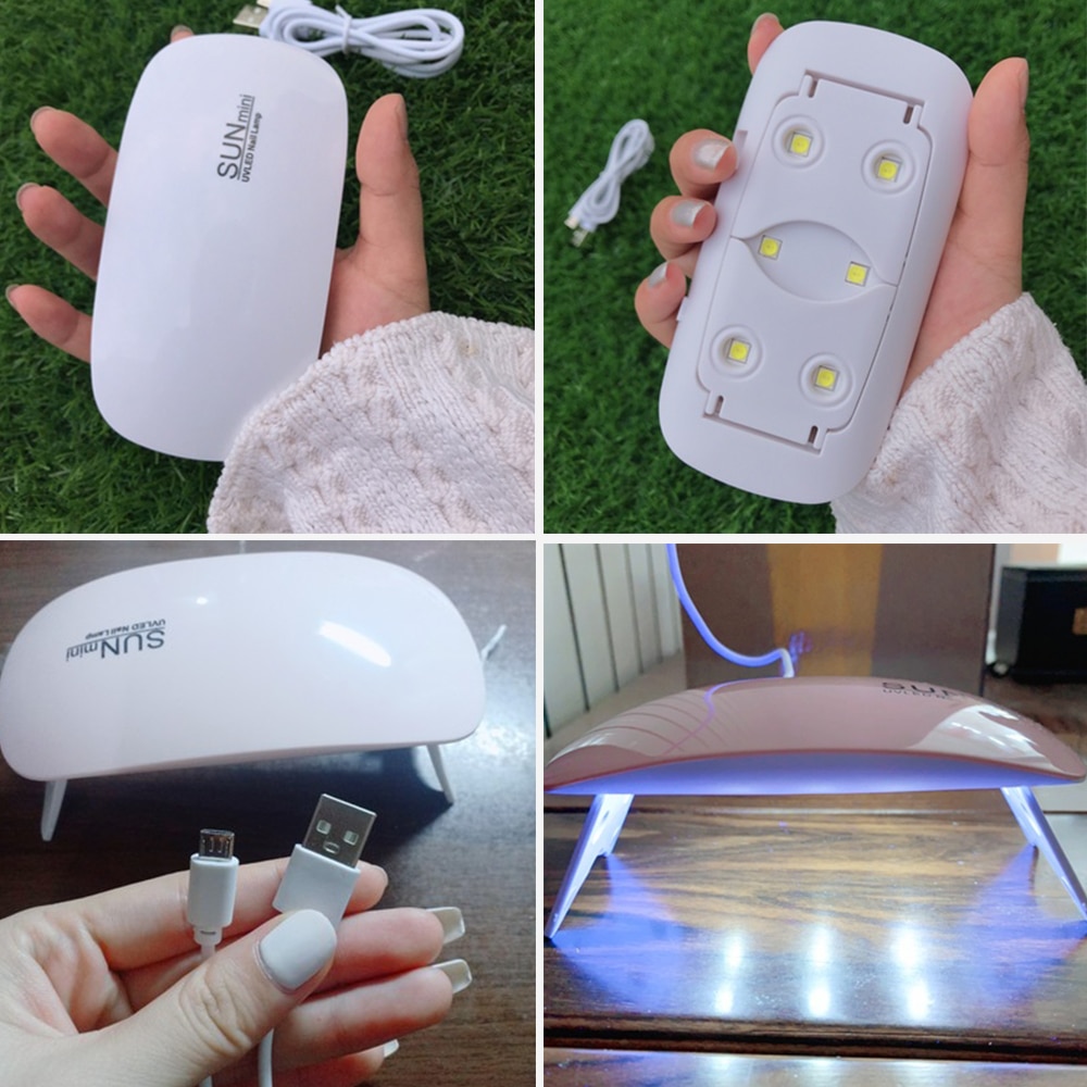 SUN mini-secador de uñas para esmalte de Gel, lámpara UV LED portátil de 6W con Cable USB para manicura, color rosa o blanco
