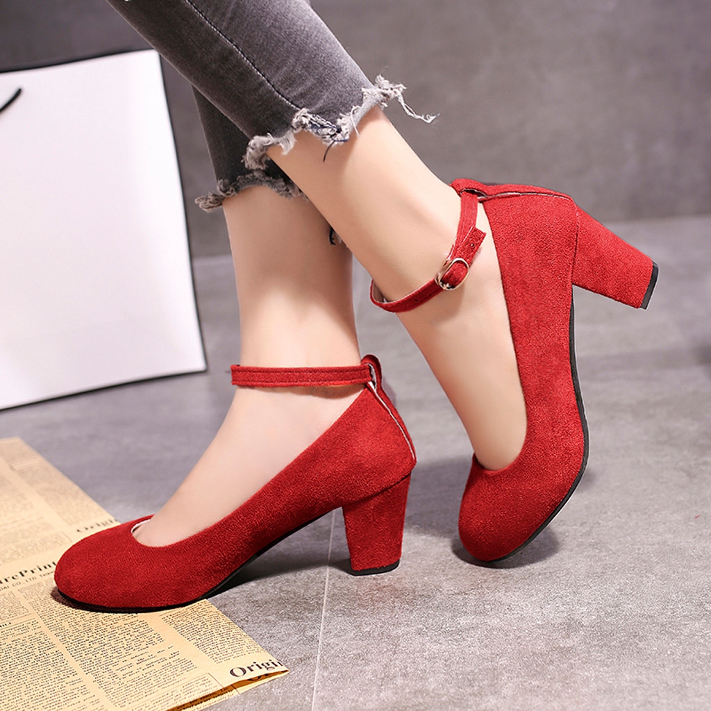 Zapatos de tacón alto con plataforma y hebilla en el tobillo para mujer, estilo punk, vintage, de otoño, en negro y rojo, talla grande , 18 de diciembre