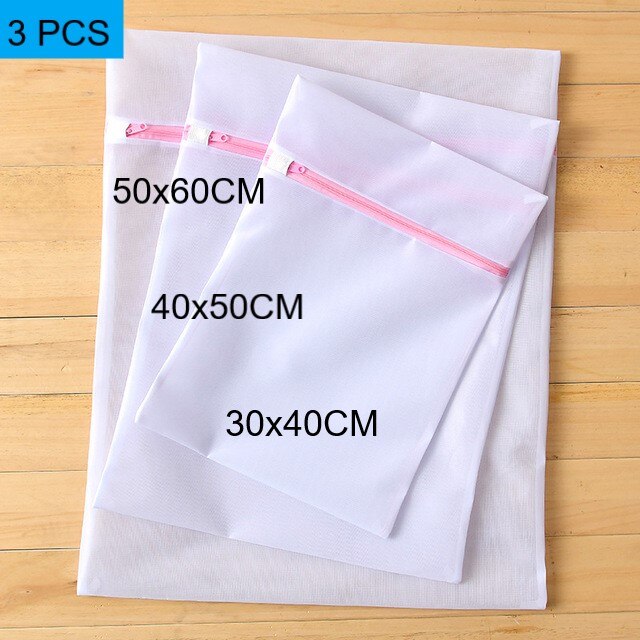 5 Sizes Mesh Laundry Wash Bags With Zip Clothes Organizer for Household Washing Machines Polyester Laundry Basket Container Net: 3 pcs