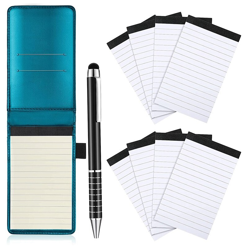 10 Pcs Notepad Holder Set, Mini Pocket Notepad Holder With 50 Lined Sheets, Metal Pen And 8 Pcs Memo Refills: sky blue