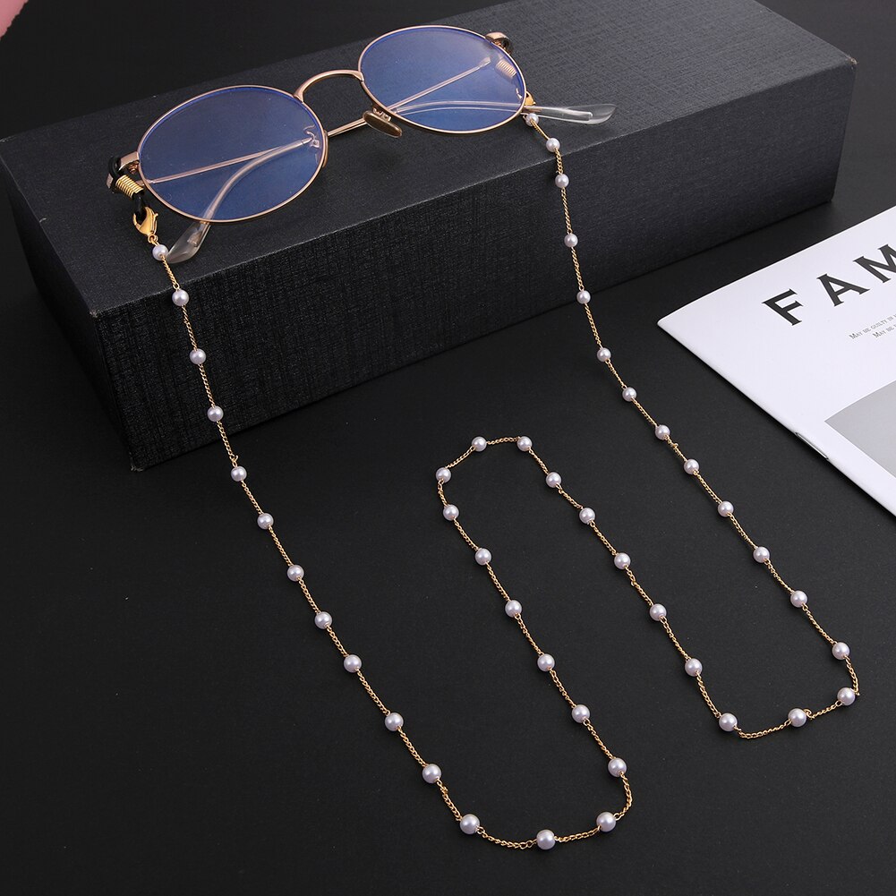 Skyrim Chic Pearl Beaded Glasses Chain Women Sunglasses Chains Lanyards Neck Strap Rope Reading Eyeglasses Cord: B-Gold