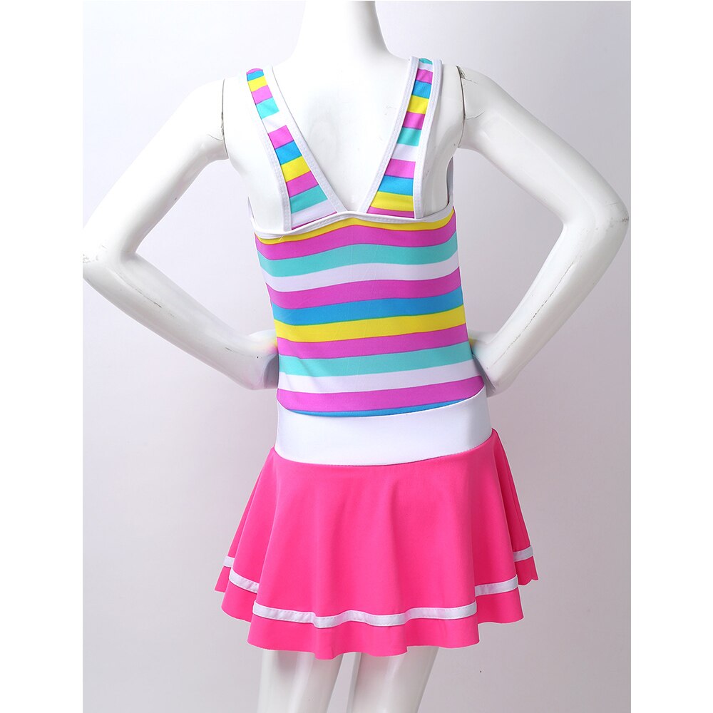 Summer Kids Girls One-piece Wide Shoulder Strap Striped Bowknot Swimsuit Swimwear Bathing Suit Children Quick Dry Swim Beachwear