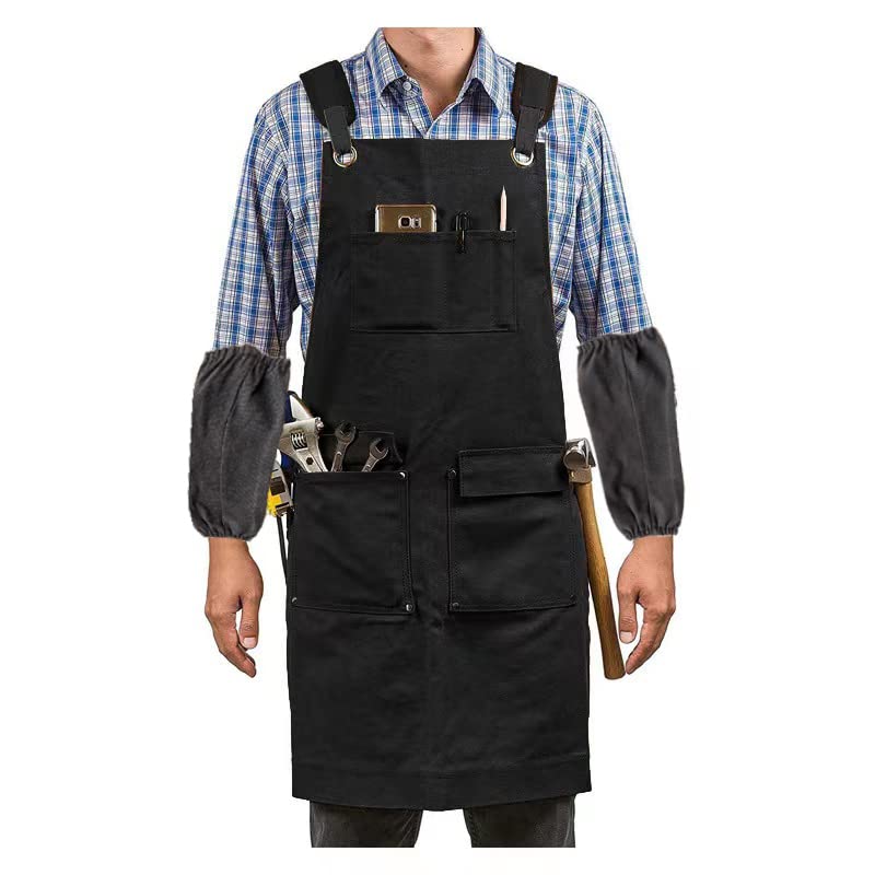 Delantal de lona impermeable grueso para limpieza de carpintería, conjunto de mandil de manga para carpintero, electricista, jardinería, industria pesada: Caqui oscuro