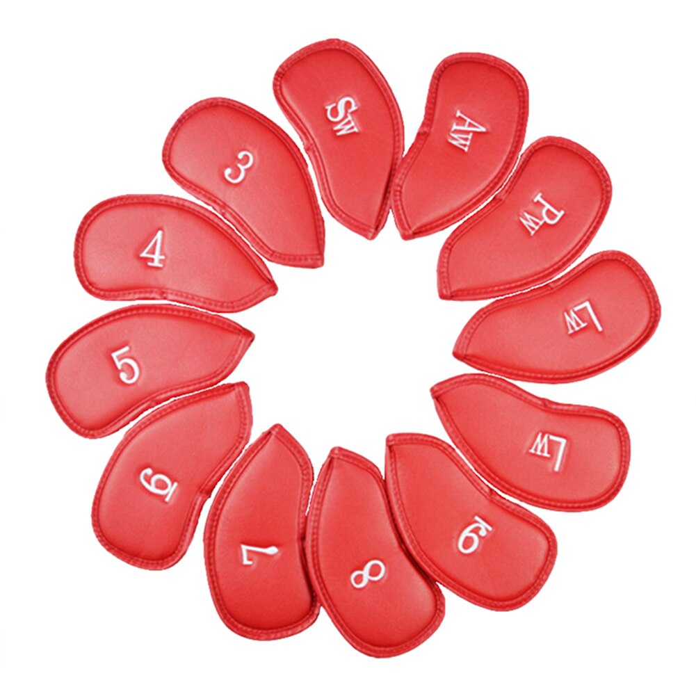 12 stuks golfijzerkophoezenset, universele ijzerhoezen met geborduurde nummers: Rood wit
