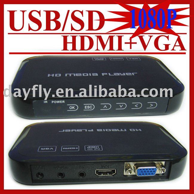 Lecteur multimédia JEDX USB Full HD 1080 P HDD HDMI VGA avec lecteur de carte SD/MMC MKV H.264 RM WMV, lecteur publicitaire HD