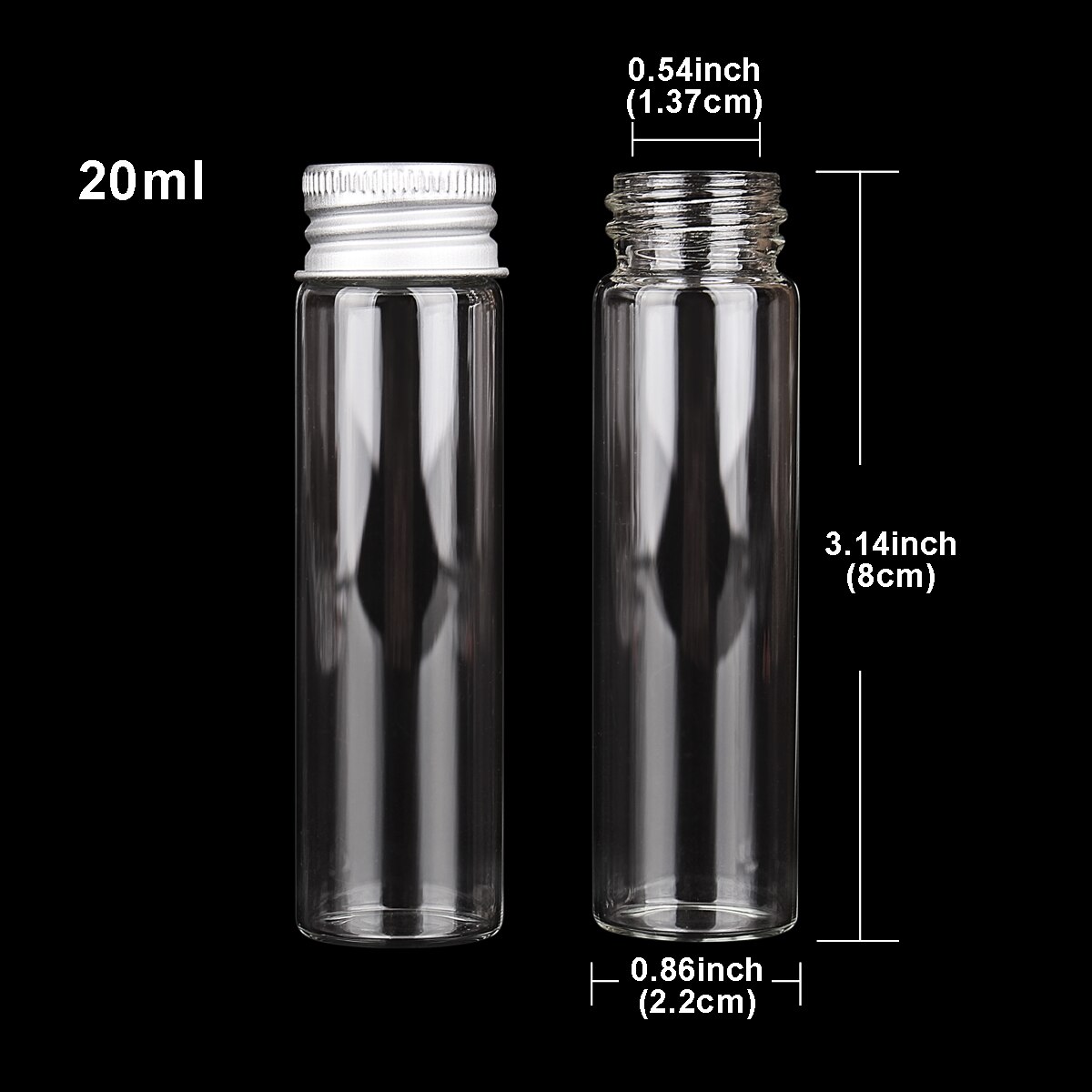 10 piezas de botellas de vidrio de 5ml/6ml/7ml/10ml/14ml/18ml/20ml/25ml/30ml con tapas de aluminio, Mini tarros de vidrio pequeños, 9 tamaños, selección en U