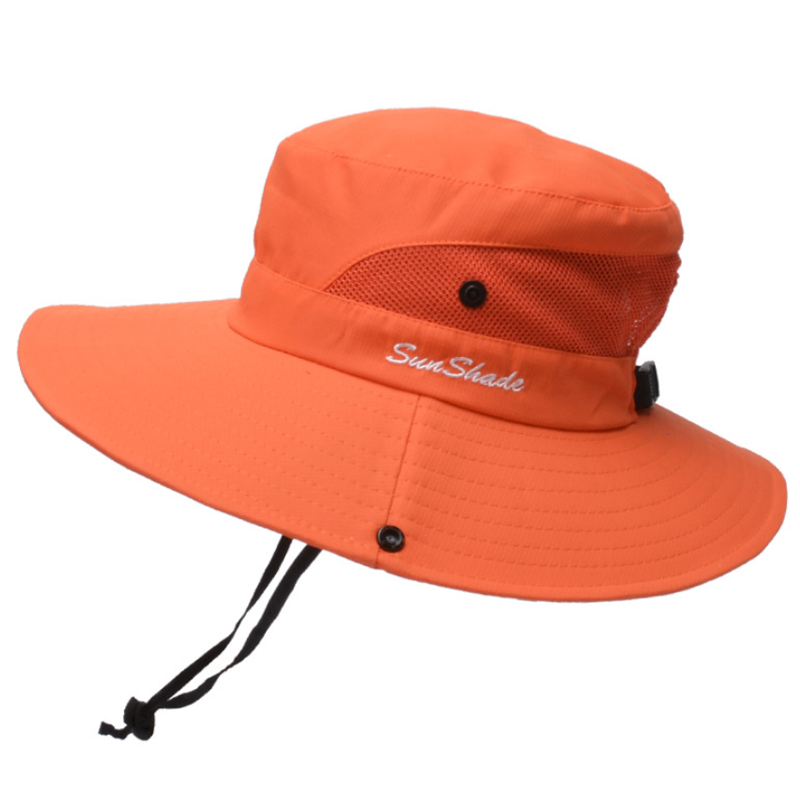 Cappello di pesca Del Sole Protezione UV UPF 50 + Cappello Del Sole Della Benna di Estate Delle Donne Degli Uomini di Grandi Dimensioni A Tesa Larga Bob Escursioni All'aperto cappello con Tracolla A Catena: Pure Orange